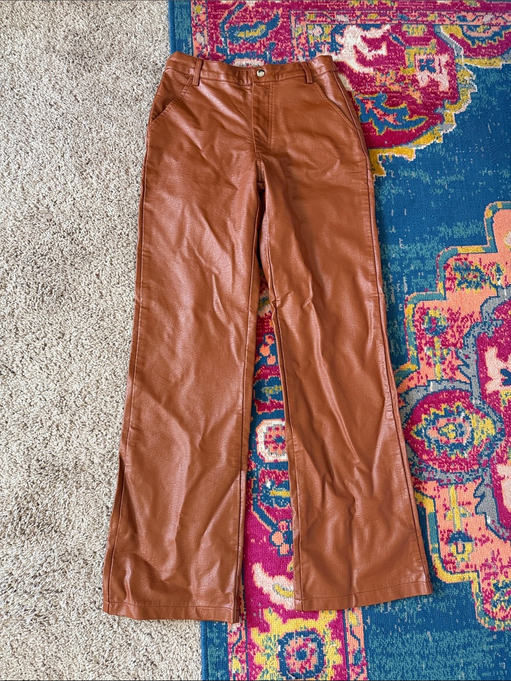 Princess Polly women’s size 2 Faux Leather Wide Leg Pants Chestnut Brown